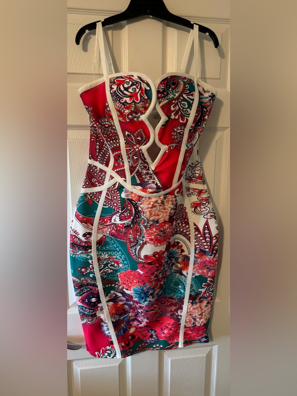 Brand New Fashion Nova Aurelia Floral Paisley Bandage Midi Dress - Pink & Teal - Picture 4 of 7